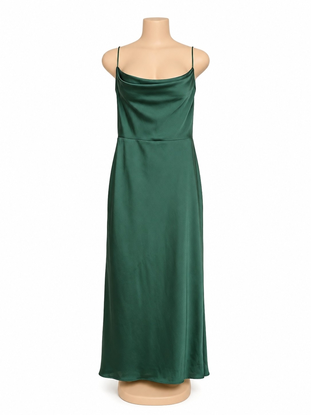 Fame and Partners Forest Green Satin Cowl Slip Maxi Dress